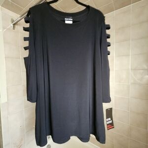 Marallis Black Tunic Length Lattice Sleeve Blouse Size XXL NWT